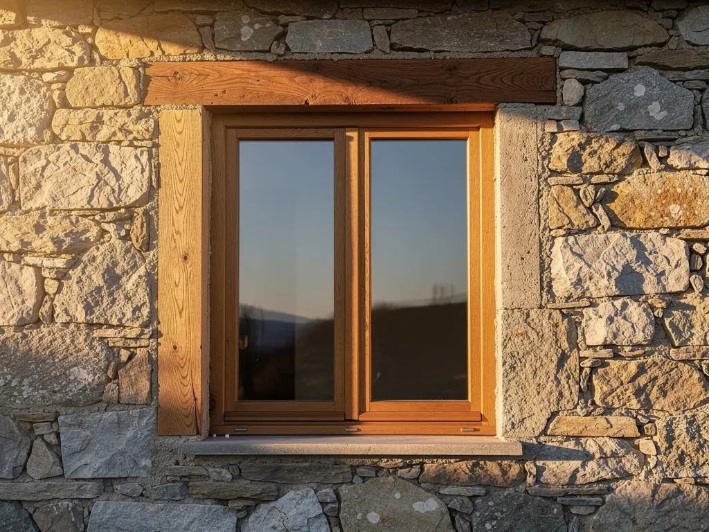 Fenêtre bois sur mesure posée dans une façade en pierre